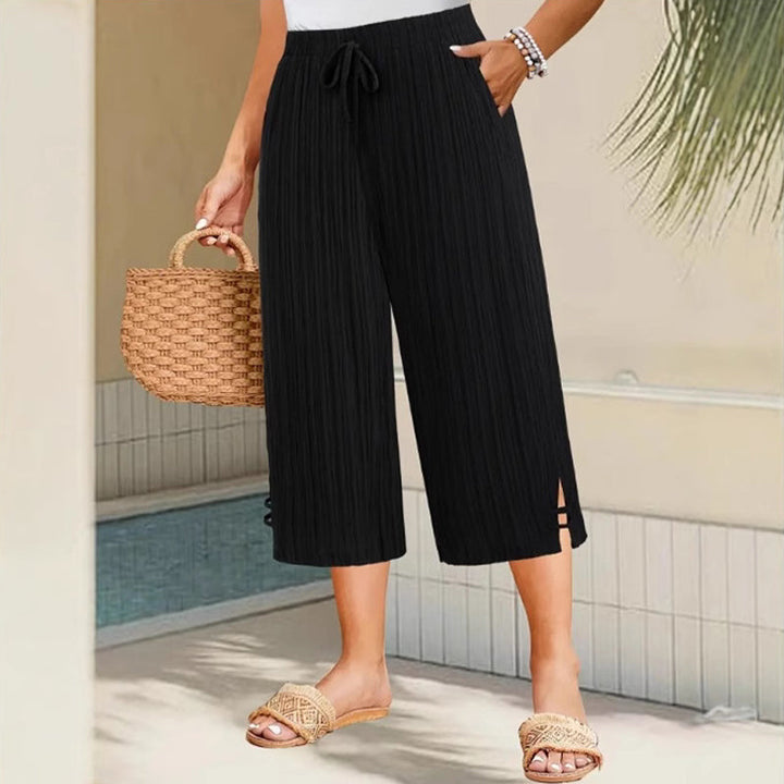Cyntra - Pantalon Femme Coton Lin Jambes Larges Taille Confort Coupe Fluide