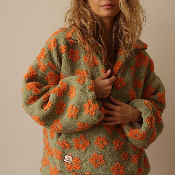 Jovira™ - Sweat en polaire sherpa avec fleurs boho et coupe oversize