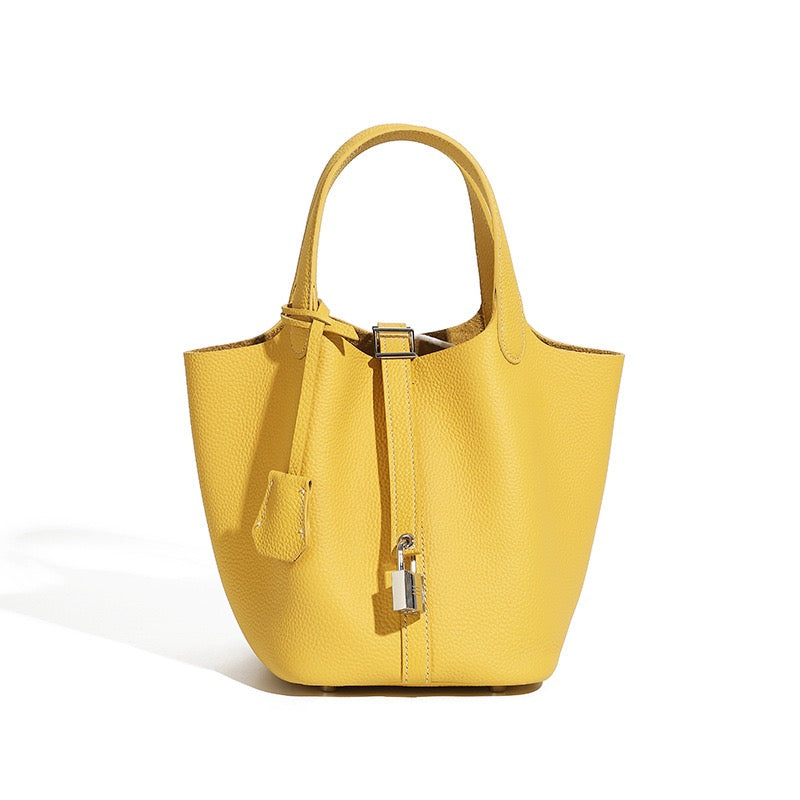 Sac cabas en cuir véritable pour femme avec boucle argentée