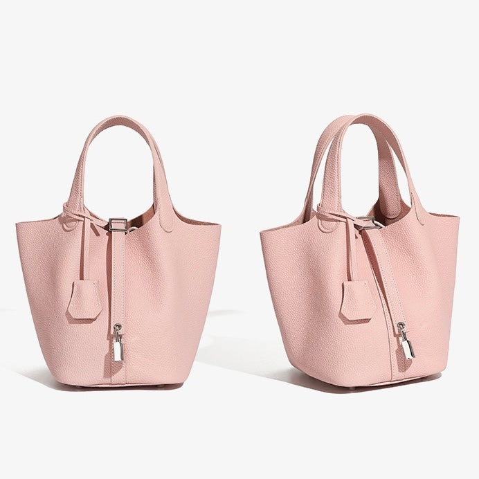 Sac cabas en cuir véritable pour femme avec boucle argentée