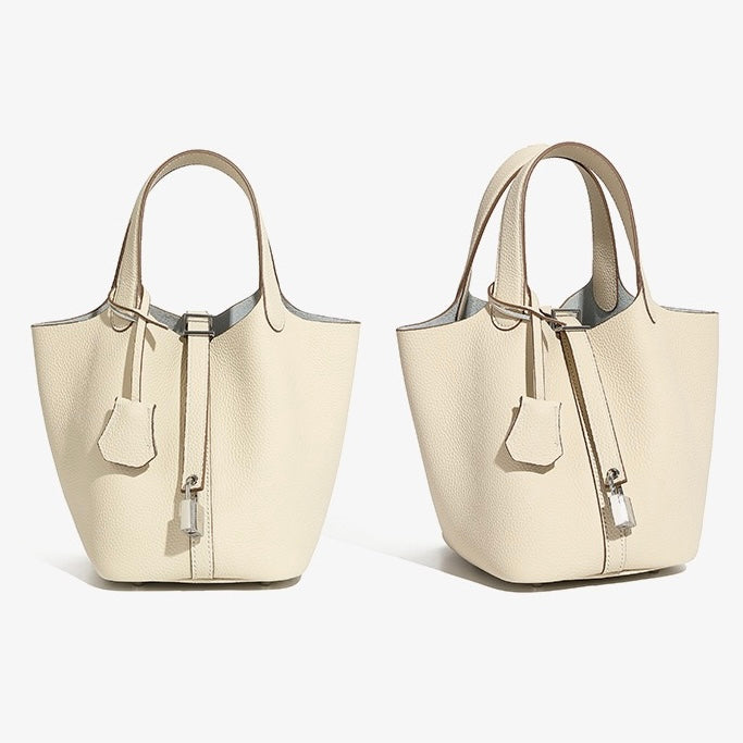 Sac cabas en cuir véritable pour femme avec boucle argentée