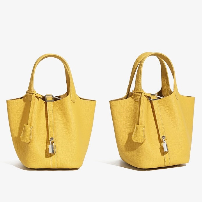 Sac cabas en cuir véritable pour femme avec boucle argentée