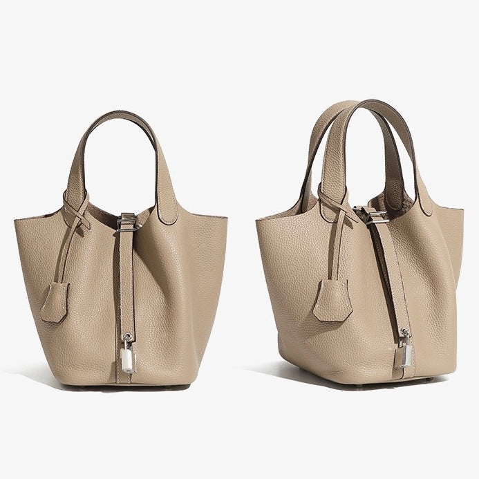 Sac cabas en cuir véritable pour femme avec boucle argentée