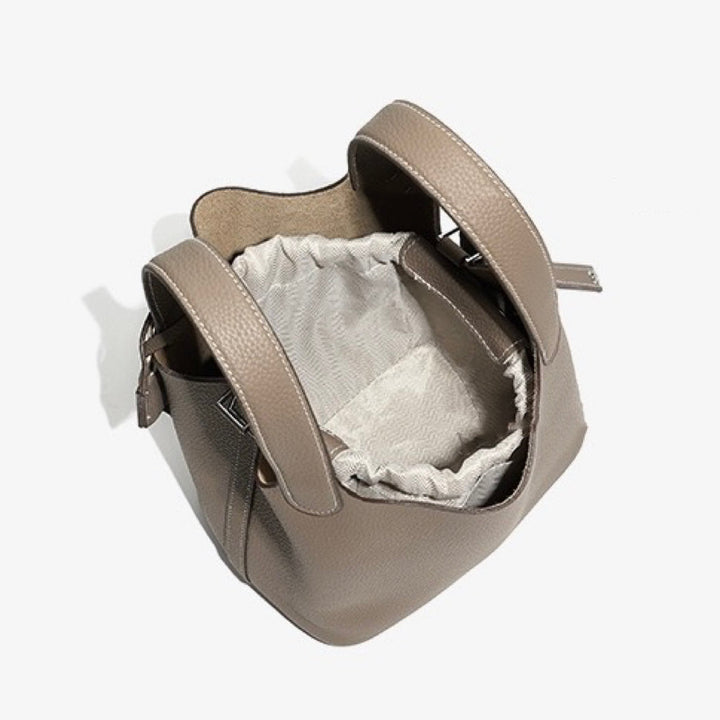 Sac cabas en cuir véritable pour femme avec boucle argentée