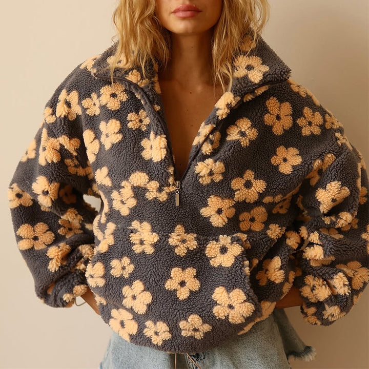 Jovira™ - Sweat en polaire sherpa avec fleurs boho et coupe oversize