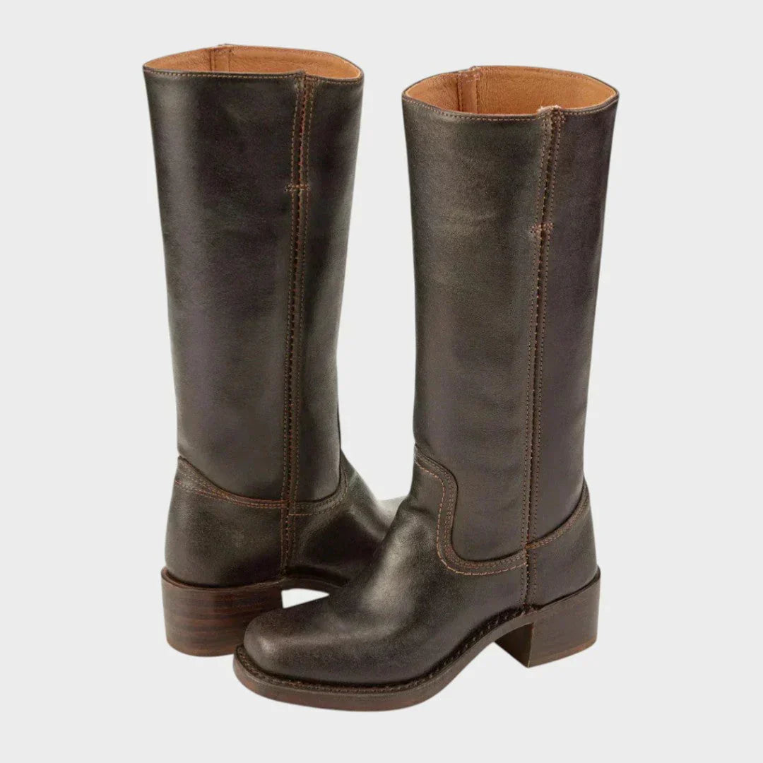 Marivellea - Bottes en Cuir Rétro pour Femme