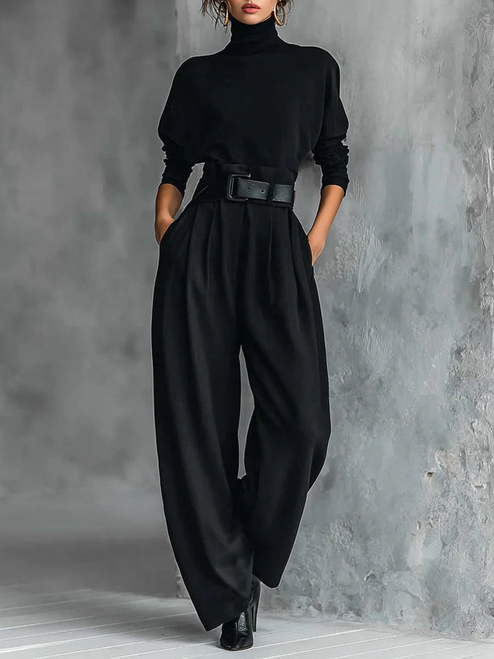 Lisa™ - Ensemble noir 2 pièces avec ceinture
