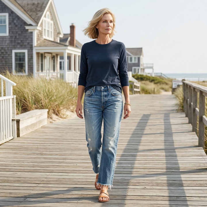 Cazira - Jean Femme Coupe Droite Cropped Denim Confort Moderne
