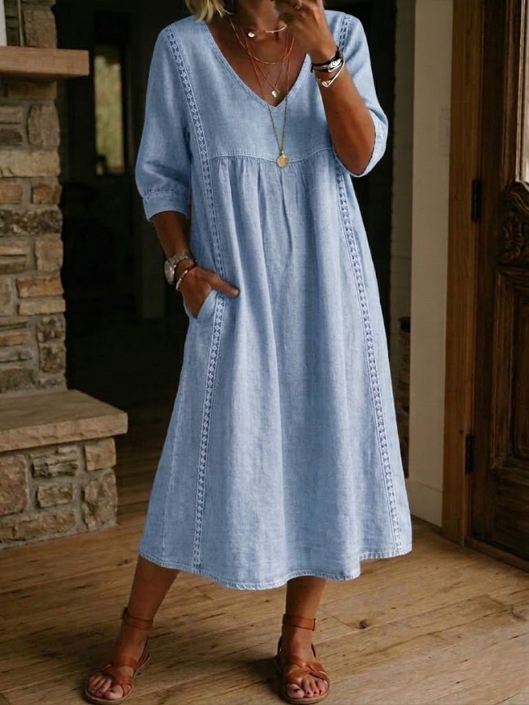 Sunny™ | Robe Midi avec Détails en Dentelless