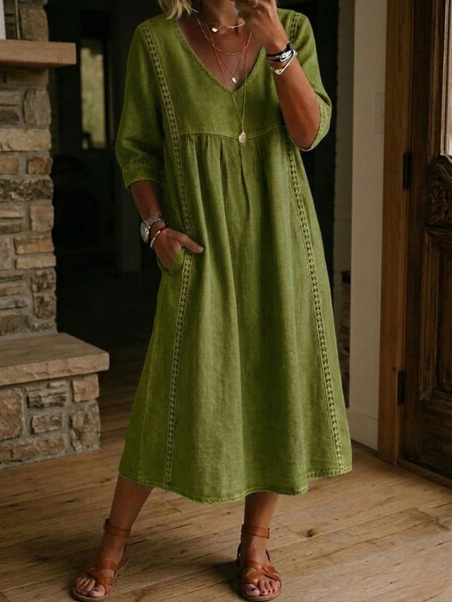 Sunny™ | Robe Midi avec Détails en Dentelless