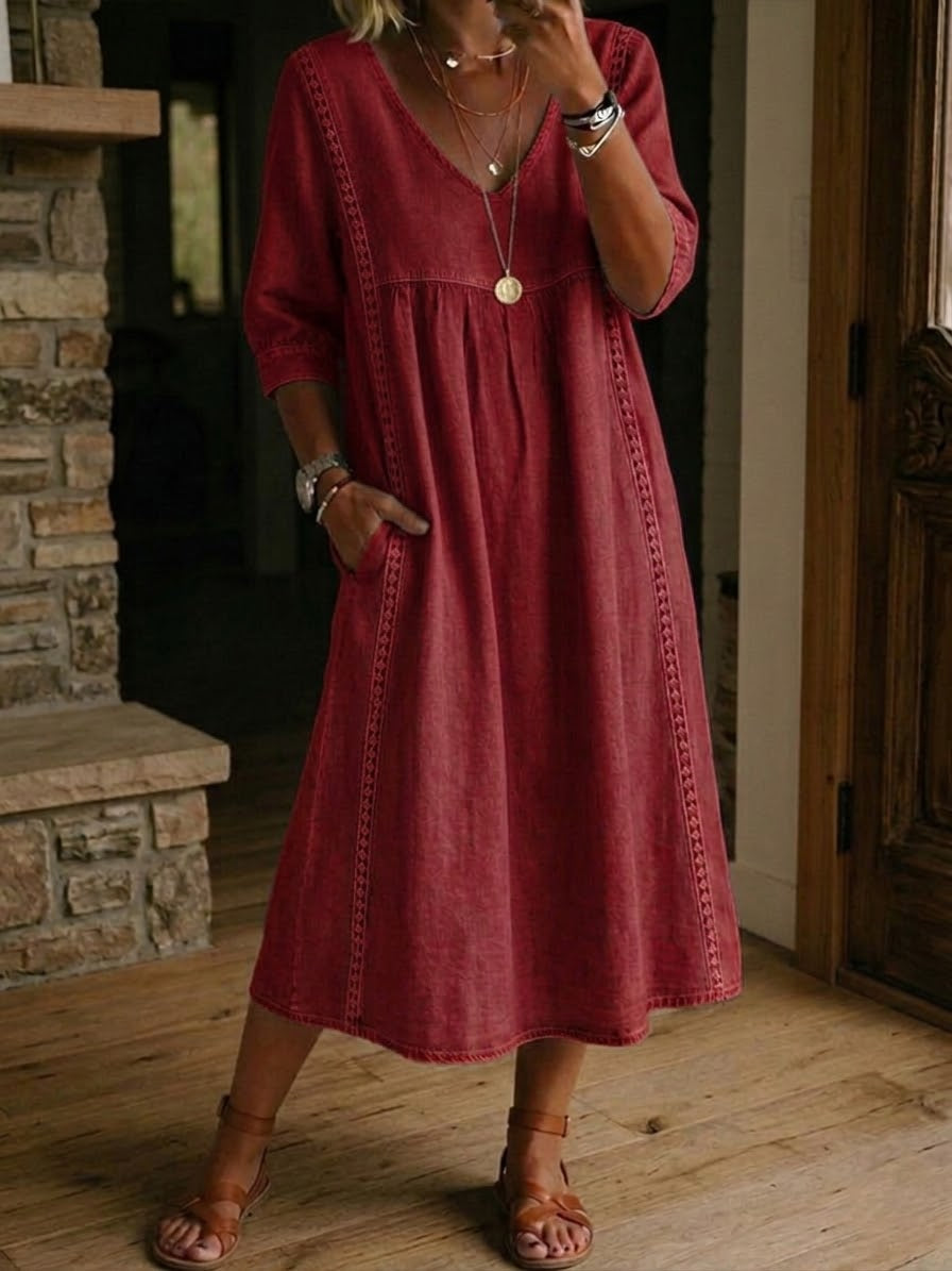 Sunny™ | Robe Midi avec Détails en Dentelless