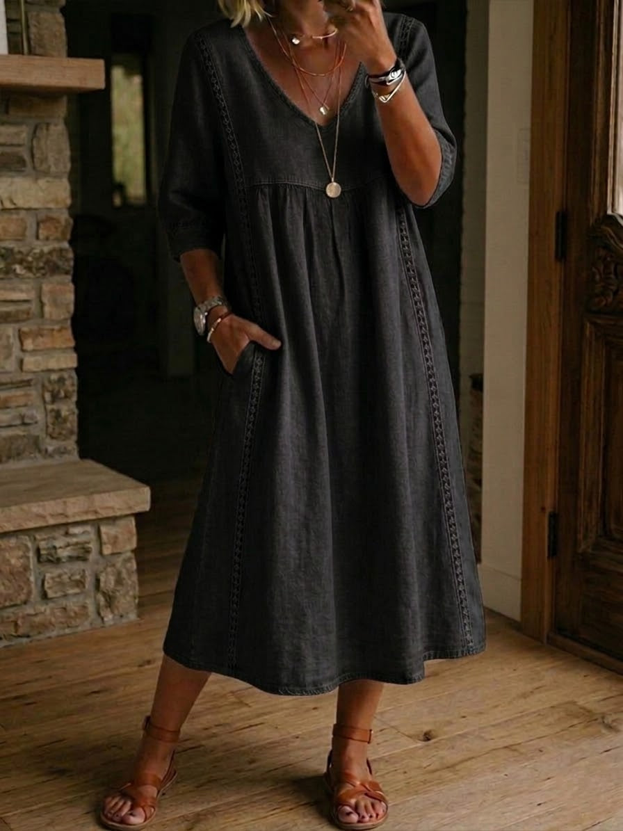 Sunny™ | Robe Midi avec Détails en Dentelless