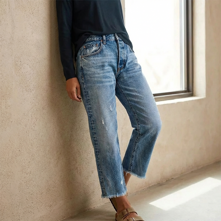 Cazira - Jean Femme Coupe Droite Cropped Denim Confort Moderne