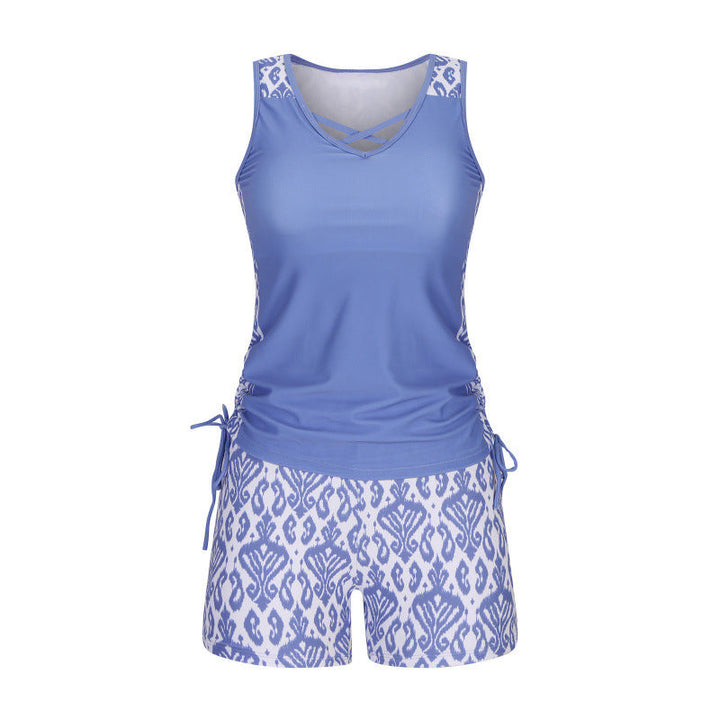 Tovienne - Tankini femme deux pièces col V shorts imprimé géométrique